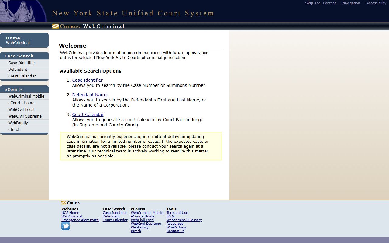 Bronx County court records after arrest WebCriminal search page